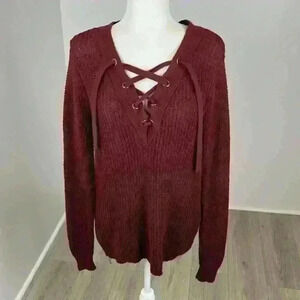 Ruby Moon Maroon Knit Criss Cross Front Sweater Size Medium